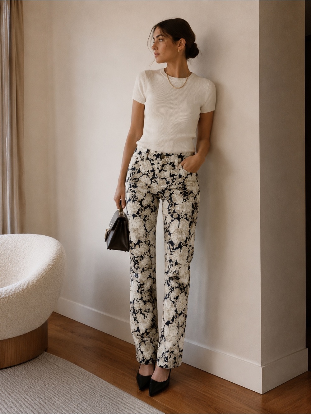 7 For All Mankind Floral Print Skinny Jeans Whimsical Garden Chic Size 26